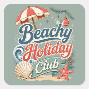 Beachy Holiday Club Retro Coastal Christmas Square Sticker