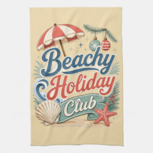 Beachy Holiday Club Retro Coastal Christmas Tea Towel