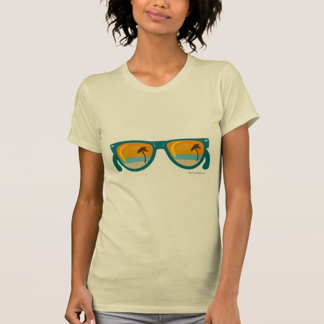 Beachy Illustrated Sunset Vacation Sunglasses T-Shirt (Front)