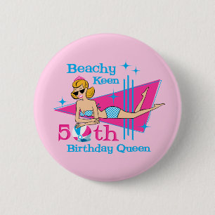 Beachy Keen 50th Birthday 6 Cm Round Badge
