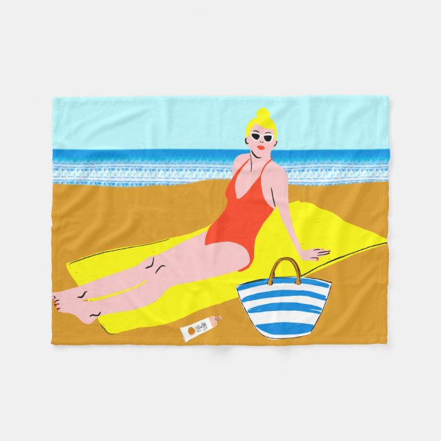 Beachy Keen - Yellow Fleece Blanket (Front (Horizontal))