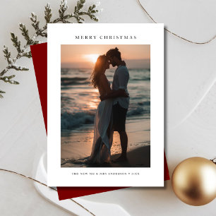 Beachy Newlywed Christmas Tropical Sunset Photo Holiday Card
