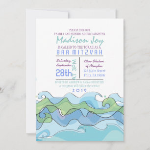 BEACHY Ocean Wave Bar Bat Mitzvah Invitation