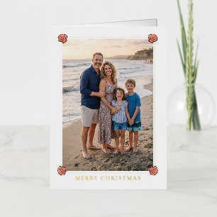 Beachy Seashell Ornament Christmas Photo Foil Holiday Card