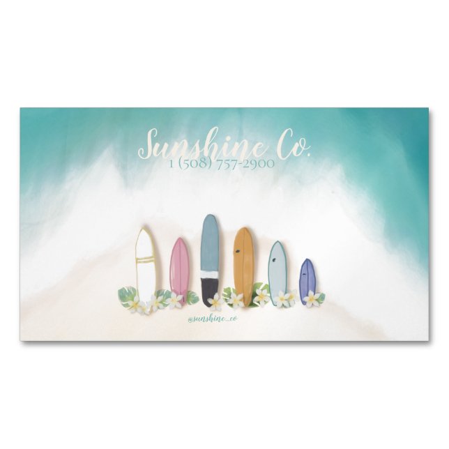 Beachy sunshine and sand magnetic business card (Front)