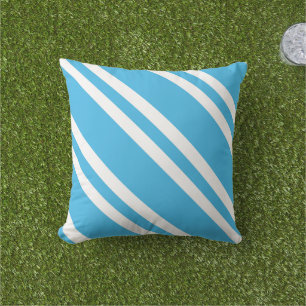 Beachy Turquoise Blue and White Stripes Cushion