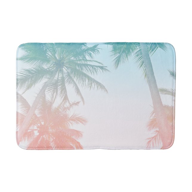 Beachy Vintage Sunset Palm Trees Bath Mat (Front)
