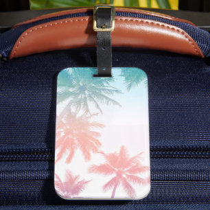Beachy Vintage Sunset Palm Trees Luggage Tag