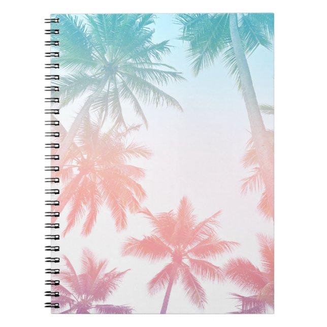Beachy Vintage Sunset Palm Trees Notebook (Front)