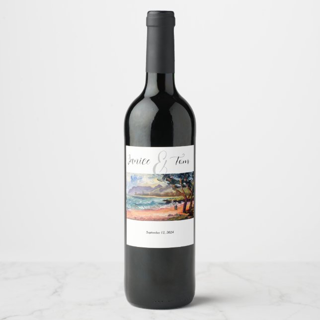 Beachy Wedding Wine Label (Front)