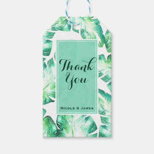 Beachy White & Green Tropical Leaves Wedding Favou Gift Tags