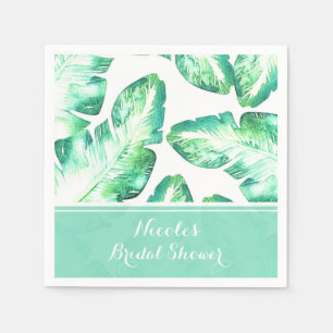 Beachy White & Green Tropical Leaves Wedding Napkin