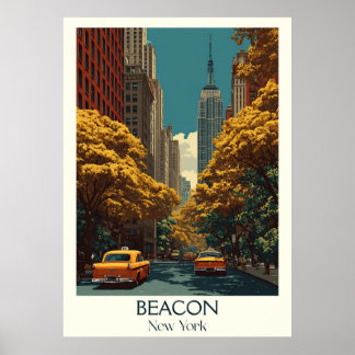Beacon New York Vintage Main Street Travel Art Poster