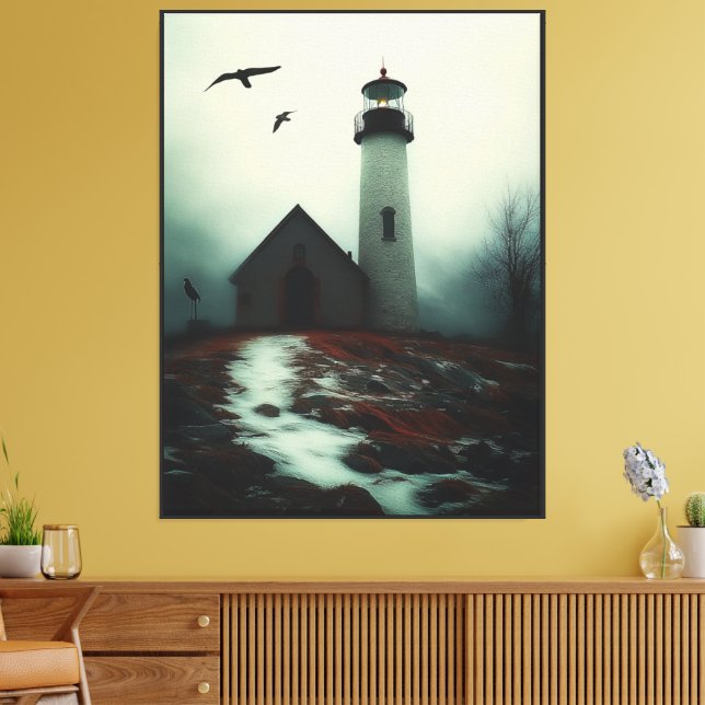"Beacon of Solitude in Mist" Canvas Print (Insitu(LivingRoom))