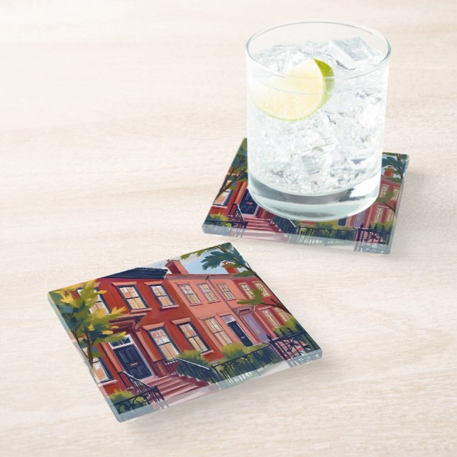 Beacon Street Boston Massachusetts Glass Coaster (Angled)