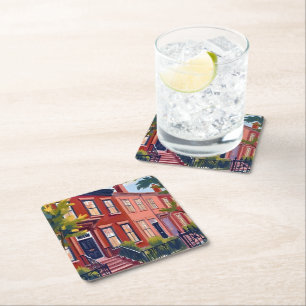 Beacon Street Boston Massachusetts Square Paper Coaster