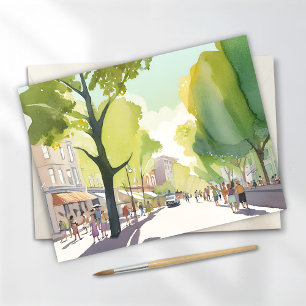 Beacon Street Summer   Boston, MA Watercolor Card