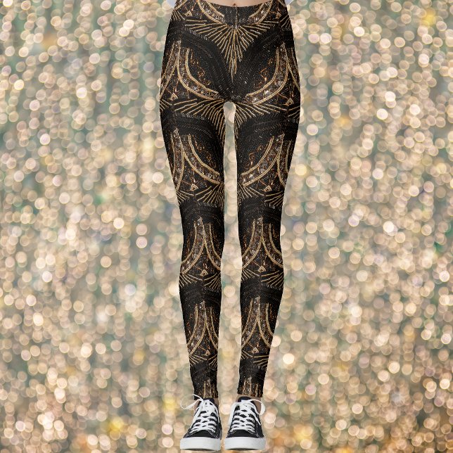 Bead Look ART DECO 1920s Era: Black & Gold Leggings (Creator Uploaded)