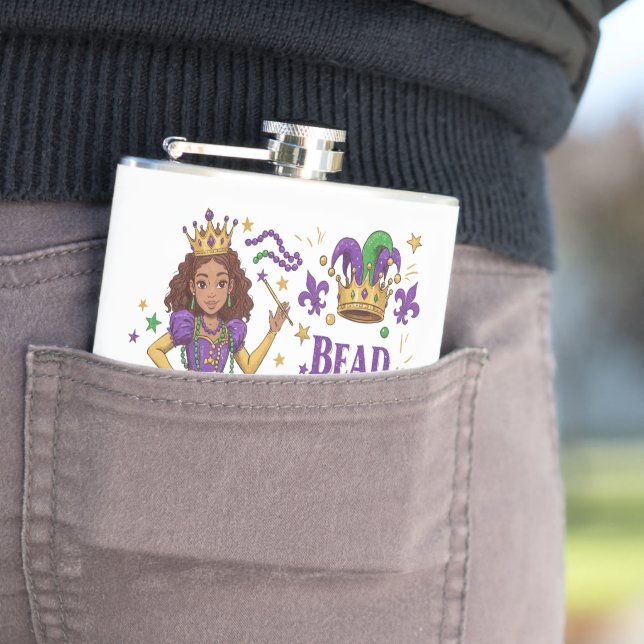 Bead Princess - Mardi Gras Hip Flask (In Situ)
