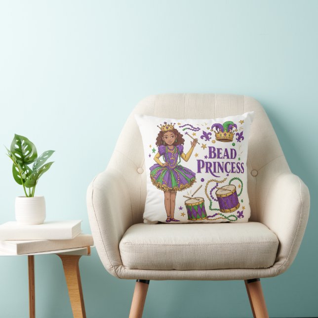 Bead Princess - Mardi Gras Throw Pillow (Chair)