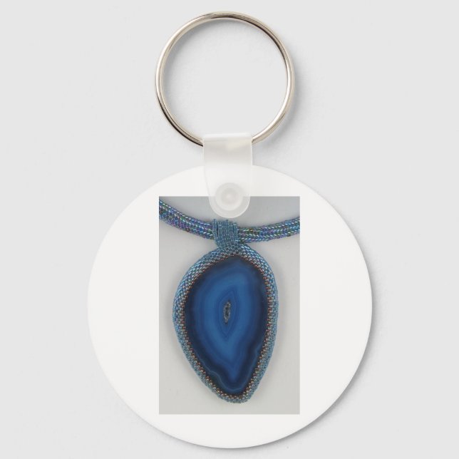 Beaded Blue Agate Key Ring (Front)