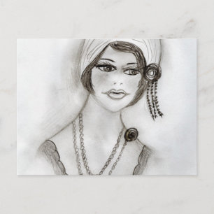 Beaded flapper girl postcard