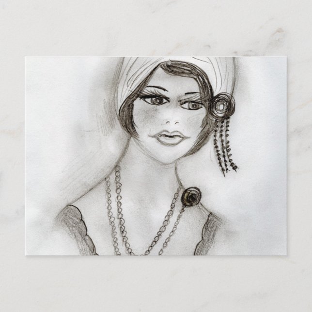 Beaded flapper girl postcard (Front)