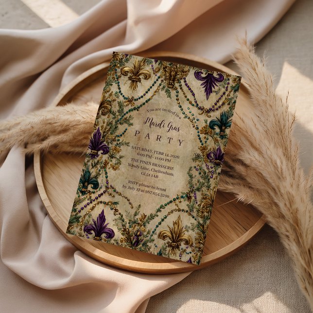 Beaded Fleur-de-Lis Mardi Gras Masquerade Invitation (Creator Uploaded)