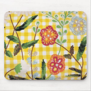 Beaded Flower Pattern On Gingham Mouse Pad