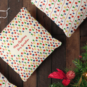 Beaded garland with retro Christmas ornaments Cushion