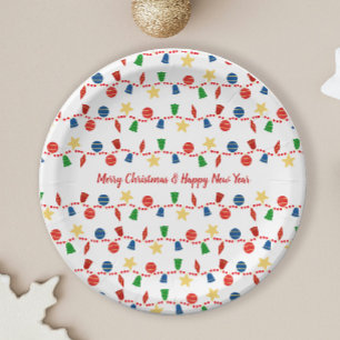 Beaded garland with retro Christmas ornaments Paper Plate