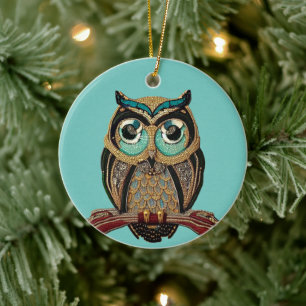 Beaded Owl 1920s Art Deco Style - own text on back Ceramic Tree Decoration
