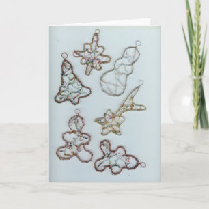 Beaded Wire Christmas Ornaments Holiday Card