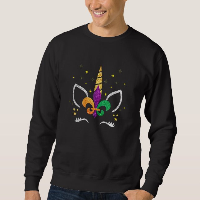 Beads And Bling Unicorn Mardi Gras Girls Toddlers  Sweatshirt (Front)