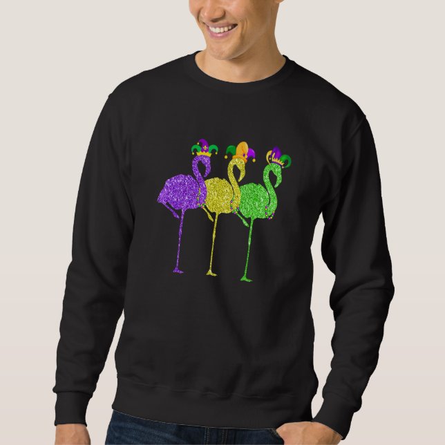 Beads And Blings Vintage Flamingo Mardi Gras Sweatshirt (Front)