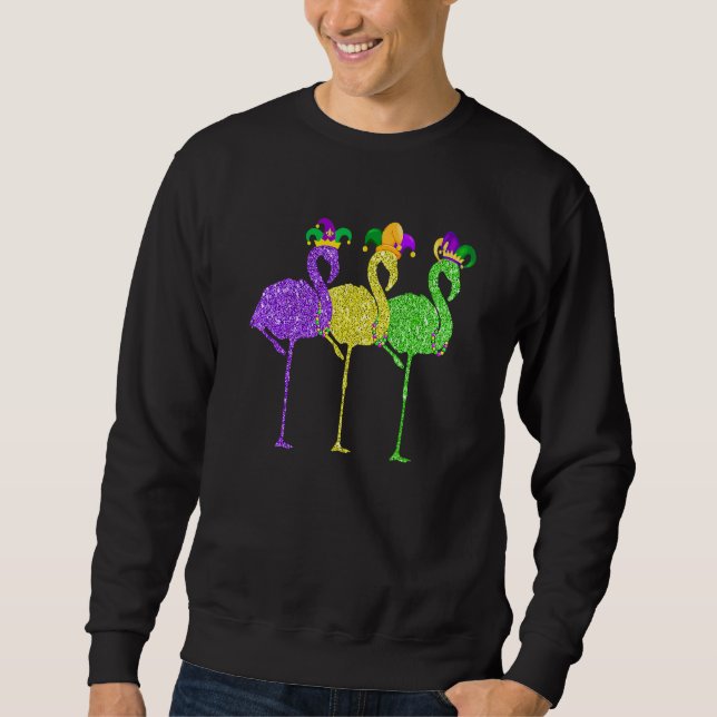 Beads and Blings Vintage Flamingo Mardi Gras Sweatshirt (Front)