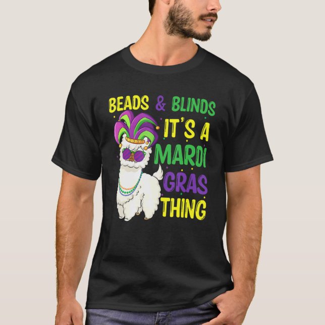 Beads And Mask Mardi Gras Llama Alpaca For Men Wom T-Shirt (Front)