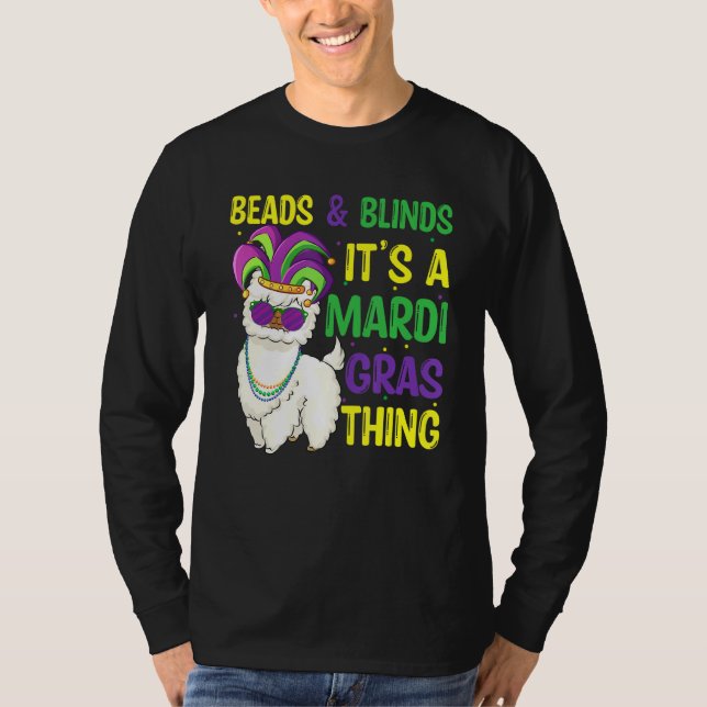 Beads And Mask Mardi Gras Llama Alpaca For Men Wom T-Shirt (Front)
