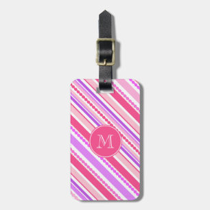 Beads and stripes pink purple named luggage tag