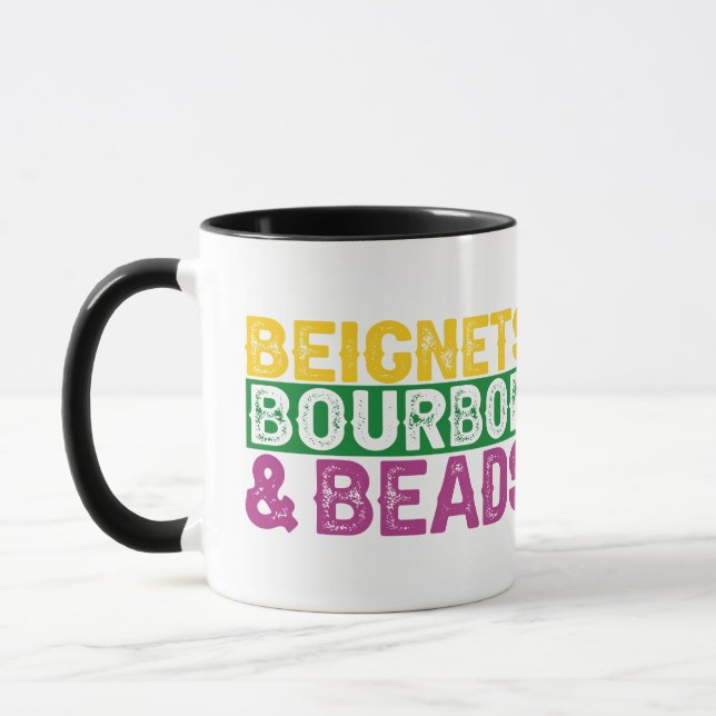 Beads Beignets and Bourbon Funny Mardi Gras Gift  Mug (Left)