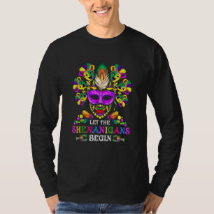 Beads Bling Mask Let The Shenanigans Begin Mardi G T-Shirt