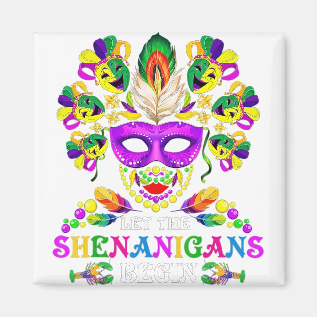 Beads Bling Mask Let The Shenanigans Begin Mardi Magnet (Front)