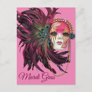 Beads, Feathers and Mardi Gras Mask Postcard