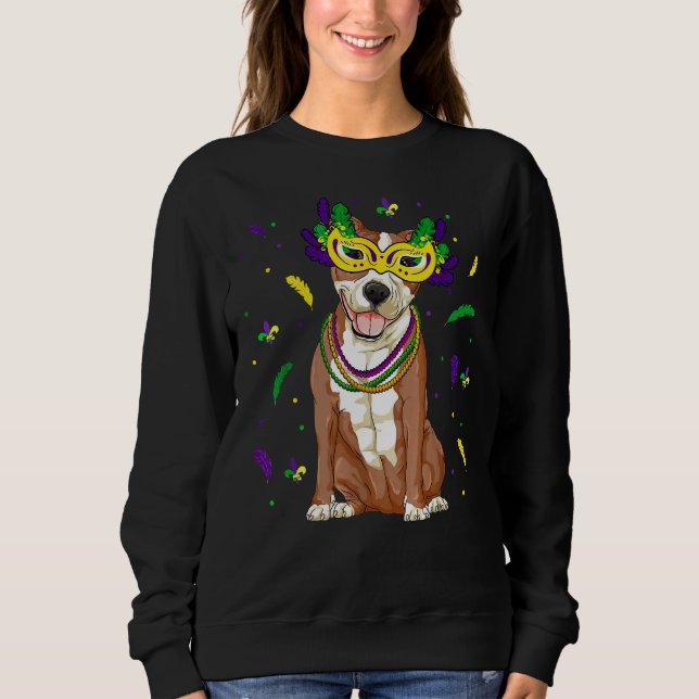 Beads  Mask Pitbull Mardi Gras Pit Bull Dog Mum Da Sweatshirt (Front)