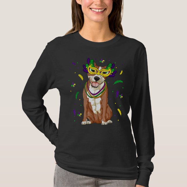 Beads  Mask Pitbull Mardi Gras Pit Bull Dog Mum Da T-Shirt (Front)