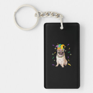 Beads & Mask Pug Mardi Gras Dog Mum Dad Gift Key Ring
