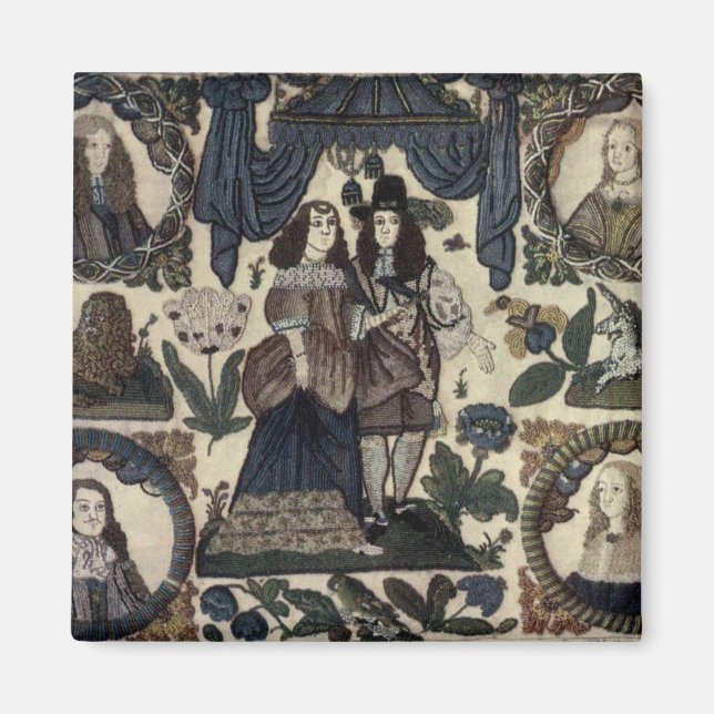 Beadwork Embroidery Charles II and His Queen Magnet (Front)
