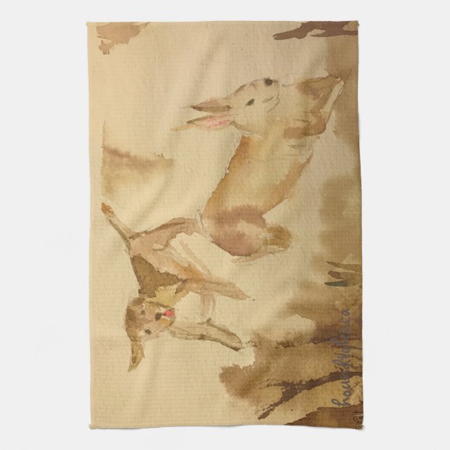 Beagle and Bunny Tea Towel (Vertical)