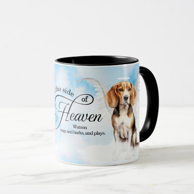 Beagle Angel Dog in Heaven Personalised Memorial Mug (Front Right)