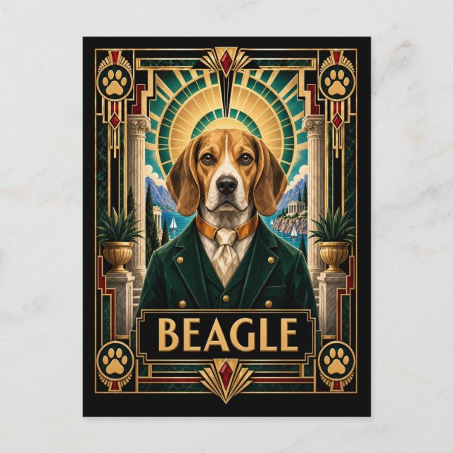 Beagle, Art Deco Dog Postcard (Front)